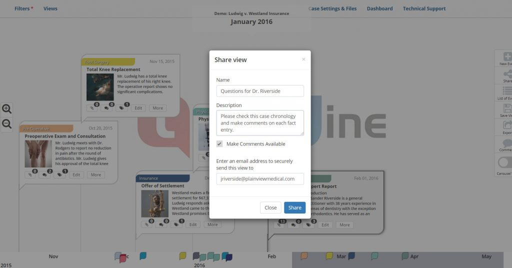 Sharing a timeline on TrialLine