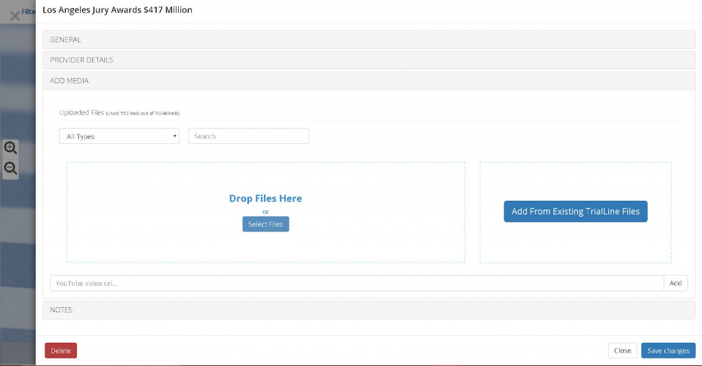 TrialLine user interface