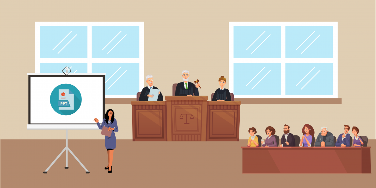 PowerPoint presentation, a known application for presentations used in a courtroom, which may not be the most ideal.