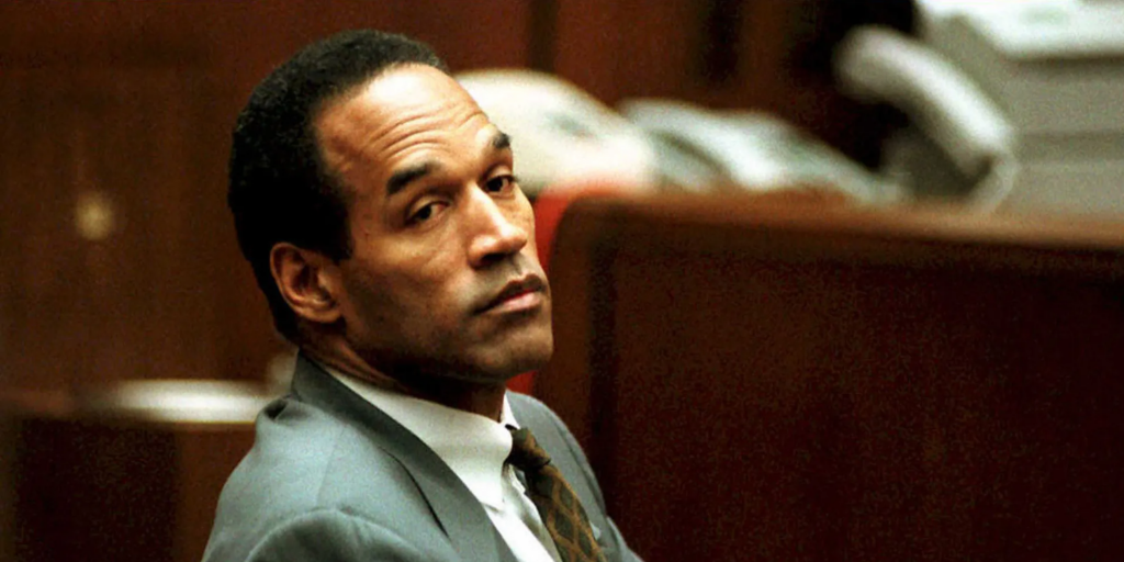 O.J Simpson during his 1994 trial for the murder of Nicole Brown Simpson and Ronald Goldman. 