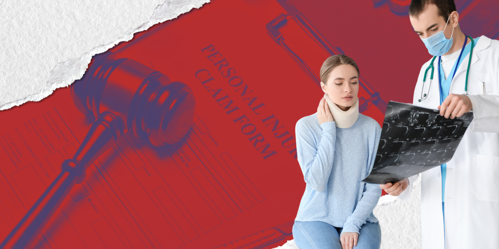 Women sitting with a neckbrace getting checked by a medical professionals to for recording to strengthen the personal injury claim.